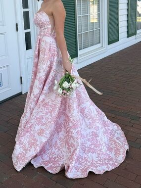 Strapless Pink Floral Ball Gown Dress